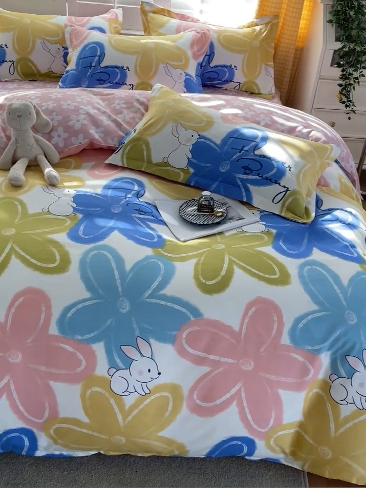 91家纺网 家纺一手货源 找家纺 2024新款直播爆款植物羊绒四件套 AB可可兔