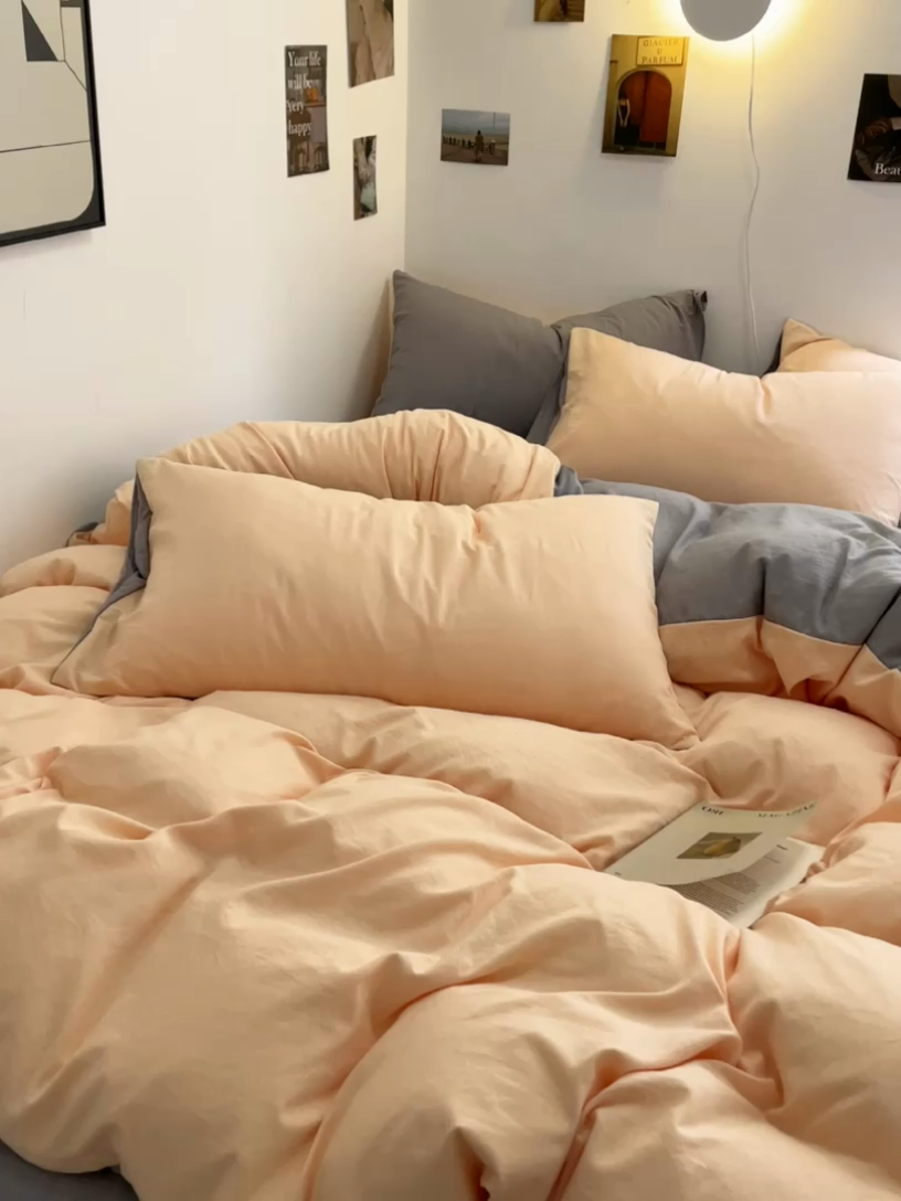 91家纺网 家纺一手货源 找家纺 贝拉梦家纺 2024新春夏款母婴级糯糯的双拼亲肤水洗棉四件套 真我