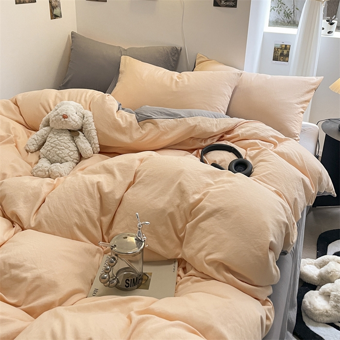 91家纺网 家纺一手货源 找家纺 贝拉梦家纺 2024新春夏款母婴级糯糯的双拼亲肤水洗棉四件套 真我