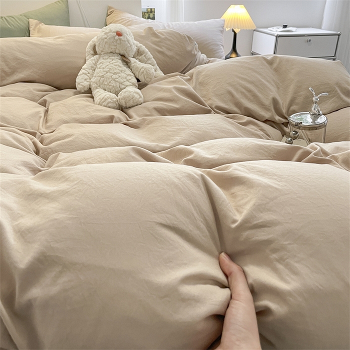 91家纺网 家纺一手货源 找家纺 贝拉梦家纺 2024新春夏款母婴级糯糯的双拼亲肤水洗棉四件套 豆蔻年华