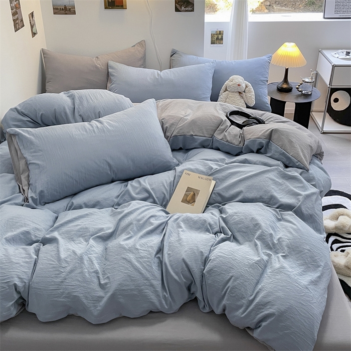 91家纺网 家纺一手货源 找家纺 贝拉梦家纺 2024新春夏款母婴级糯糯的双拼亲肤水洗棉四件套 慵懒周末