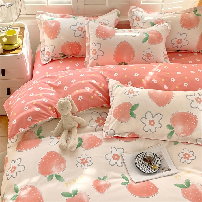 91家纺网 家纺一手货源 找家纺 2024新款直播爆款植物羊绒四件套 AB果之恋