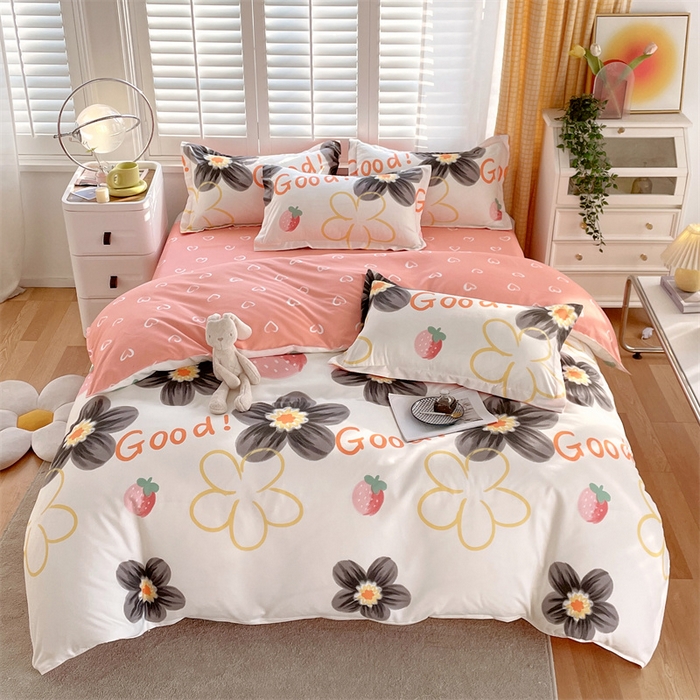 91家纺网 家纺一手货源 找家纺 2024新款直播爆款植物羊绒四件套 AB草莓花