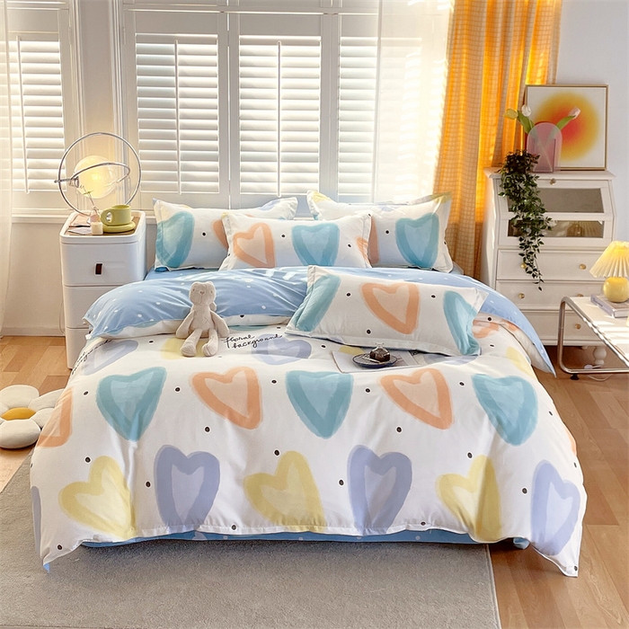 91家纺网 家纺一手货源 找家纺 2024新款直播爆款植物羊绒四件套 AB梦幻爱心