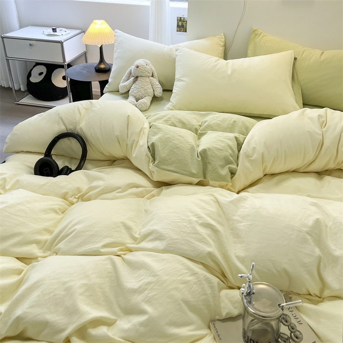 91家纺网 家纺一手货源 找家纺 贝拉梦家纺 2024新春夏款母婴级糯糯的双拼亲肤水洗棉四件套 英国梨