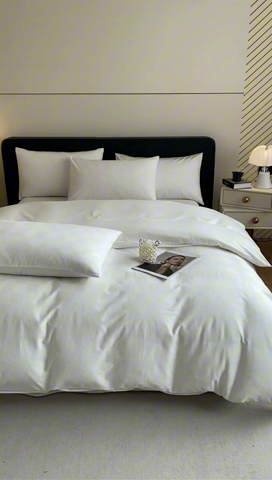 91家纺网 家纺一手货源 找家纺 琪格格2023新款60支长绒棉纯棉小方格单被套枕套四件套60长绒棉简格本白