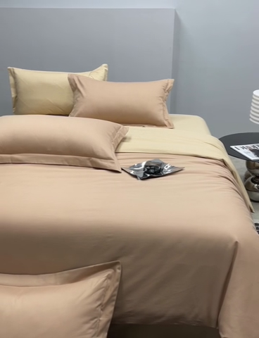 91家纺网 家纺一手货源 找家纺 小懒猪 2024春夏新款全棉舒适100支长绒棉极简系列四件套 茶棕-奇遇金