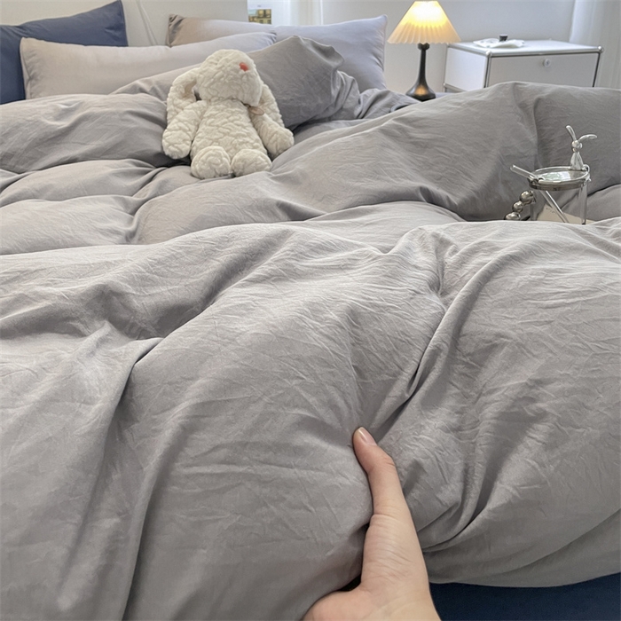 91家纺网 家纺一手货源 找家纺 贝拉梦家纺 2024新春夏款母婴级糯糯的双拼亲肤水洗棉四件套 蔚蓝