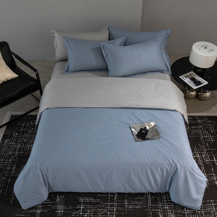 91家纺网 家纺一手货源 找家纺 小懒猪 2024春夏新款全棉舒适100支长绒棉极简系列四件套 莱茵蓝-椰子灰