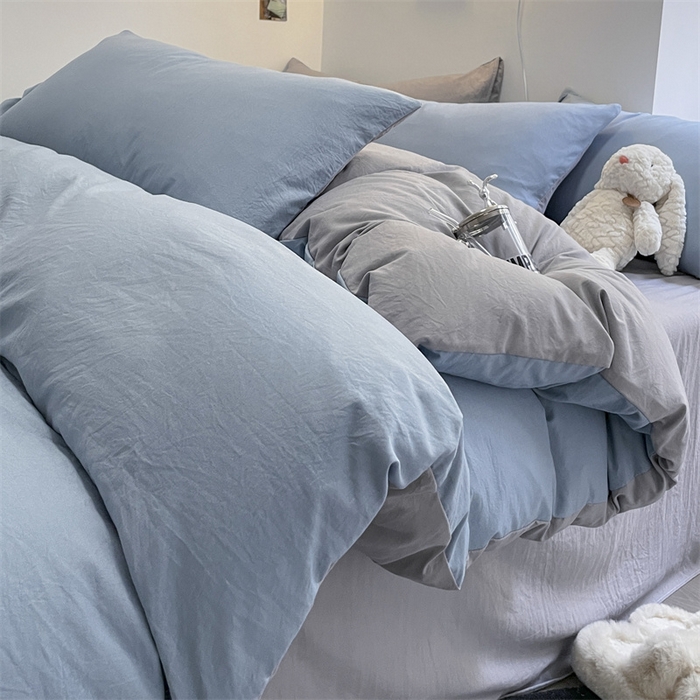 91家纺网 家纺一手货源 找家纺 贝拉梦家纺 2024新春夏款母婴级糯糯的双拼亲肤水洗棉四件套 慵懒周末