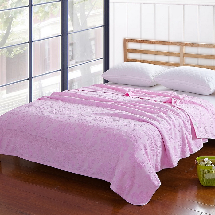 91家纺网 家纺一手货源 找家纺 雯雨家纺 2024老式怀旧A类纯棉毛巾被 欧典风尚-粉色