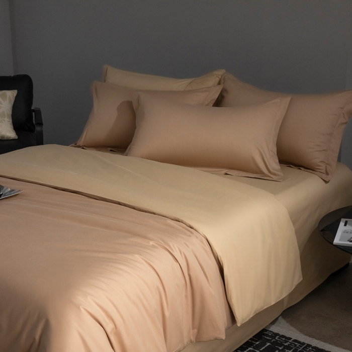 91家纺网 家纺一手货源 找家纺 小懒猪 2024春夏新款全棉舒适100支长绒棉极简系列四件套 茶棕-奇遇金