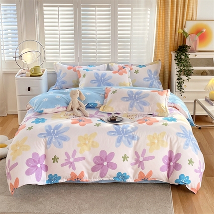 91家纺网 家纺一手货源 找家纺 2024新款直播爆款植物羊绒四件套 AB雨末花开