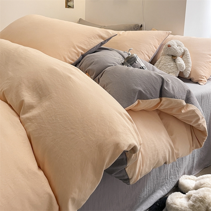 91家纺网 家纺一手货源 找家纺 贝拉梦家纺 2024新春夏款母婴级糯糯的双拼亲肤水洗棉四件套 真我