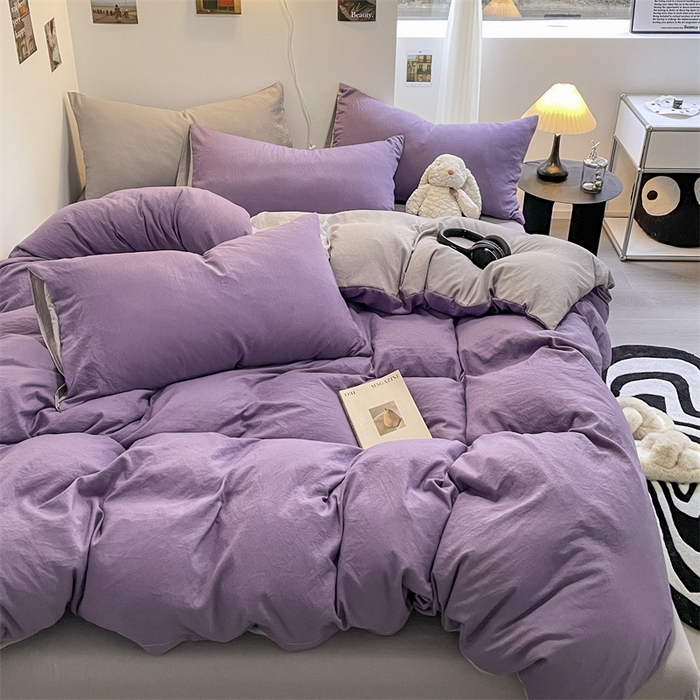 91家纺网 家纺一手货源 找家纺 贝拉梦家纺 2024新春夏款母婴级糯糯的双拼亲肤水洗棉四件套 邂逅