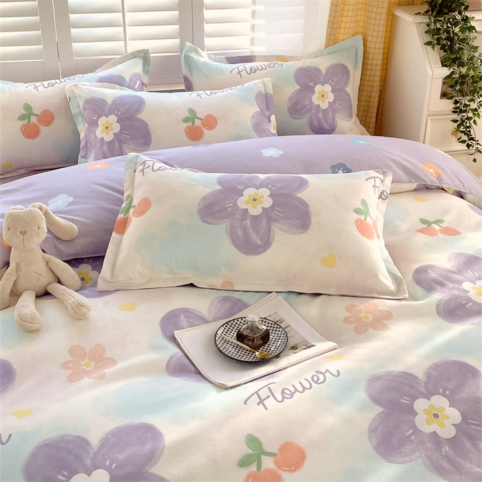 91家纺网 家纺一手货源 找家纺 2024新款直播爆款植物羊绒四件套 AB蜜恋花