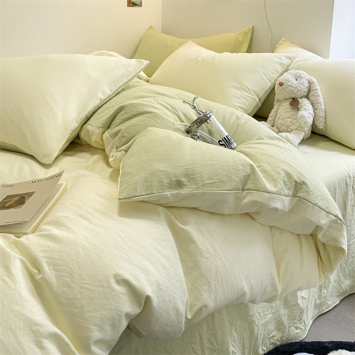 91家纺网 家纺一手货源 找家纺 贝拉梦家纺 2024新春夏款母婴级糯糯的双拼亲肤水洗棉四件套 英国梨