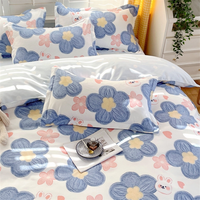 91家纺网 家纺一手货源 找家纺 2024新款直播爆款植物羊绒四件套 AB梦幻小时光