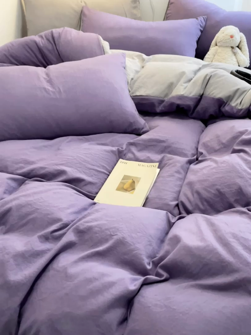 91家纺网 家纺一手货源 找家纺 贝拉梦家纺 2024新春夏款母婴级糯糯的双拼亲肤水洗棉四件套 邂逅