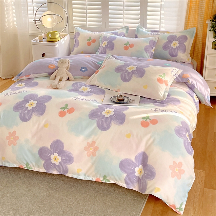 91家纺网 家纺一手货源 找家纺 2024新款直播爆款植物羊绒四件套 AB蜜恋花