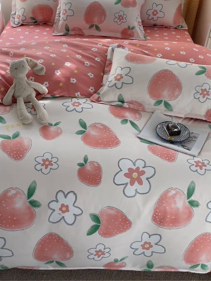 91家纺网 家纺一手货源 找家纺 2024新款直播爆款植物羊绒四件套 AB果之恋