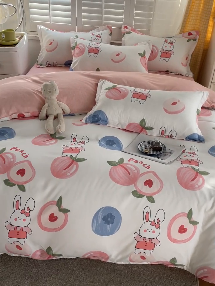 91家纺网 家纺一手货源 找家纺 2024新款直播爆款植物羊绒四件套 AB蜜桃兔