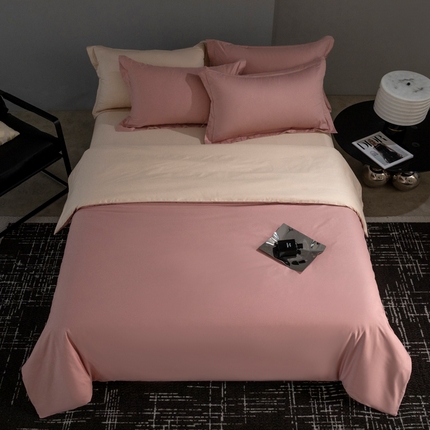 91家纺网 家纺一手货源 找家纺 小懒猪 2024春夏新款全棉舒适100支长绒棉极简系列四件套 蜜豆粉-白桃粉