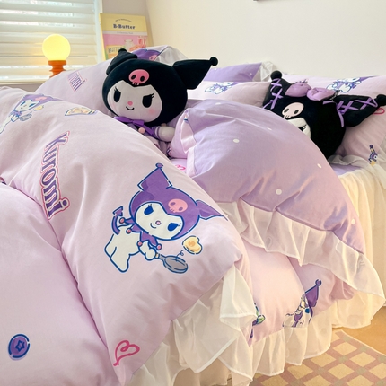 91家纺网 家纺一手货源 找家纺 （总）暮思家居 2024新款正版授权三丽鸥雪纺纱花边款系列全棉四件套