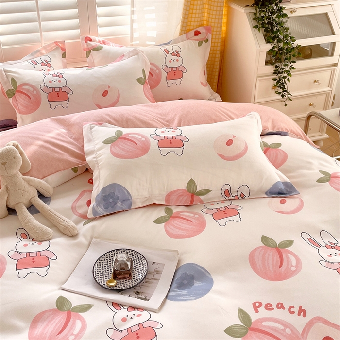 91家纺网 家纺一手货源 找家纺 2024新款直播爆款植物羊绒四件套 AB蜜桃兔