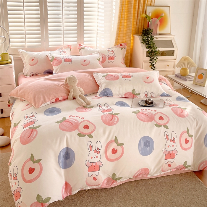 91家纺网 家纺一手货源 找家纺 2024新款直播爆款植物羊绒四件套 AB蜜桃兔