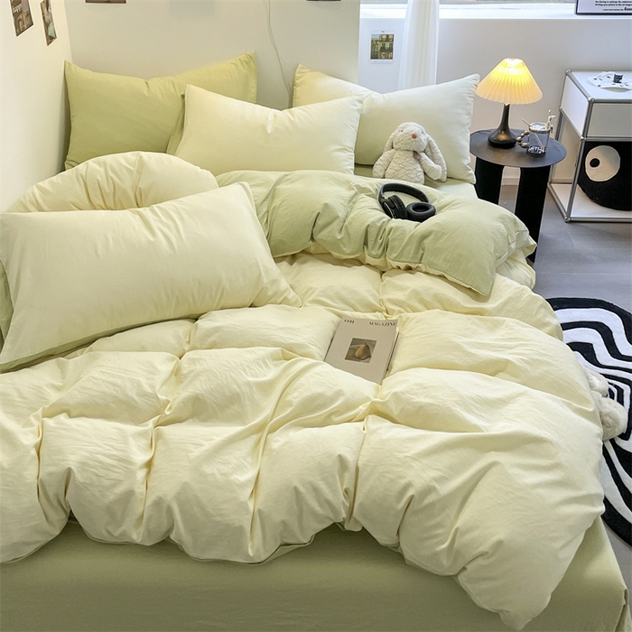 91家纺网 家纺一手货源 找家纺 贝拉梦家纺 2024新春夏款母婴级糯糯的双拼亲肤水洗棉四件套 英国梨