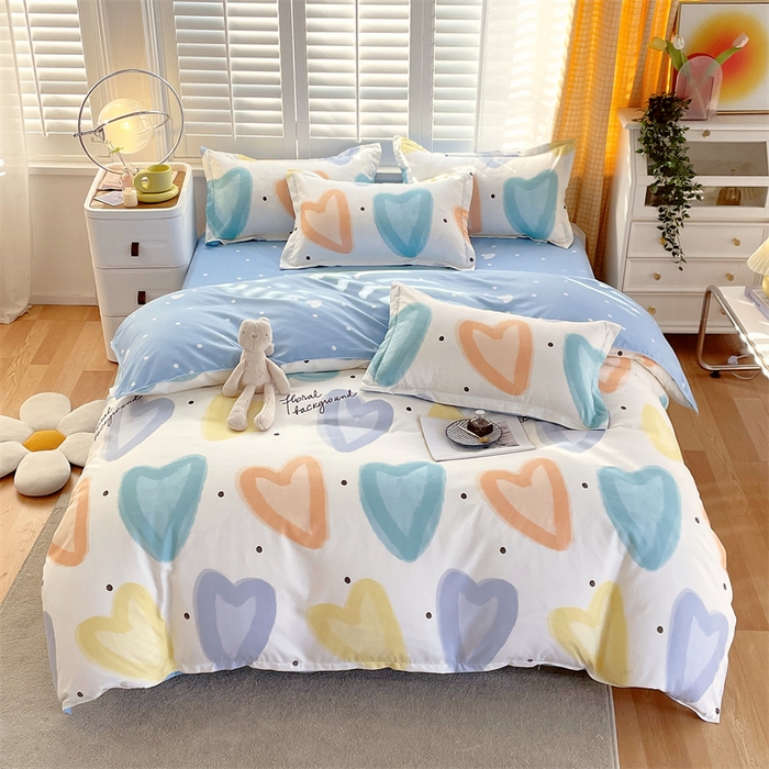 91家纺网 家纺一手货源 找家纺 2024新款直播爆款植物羊绒四件套 AB梦幻爱心