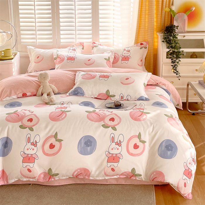 91家纺网 家纺一手货源 找家纺 2024新款直播爆款植物羊绒四件套 AB蜜桃兔