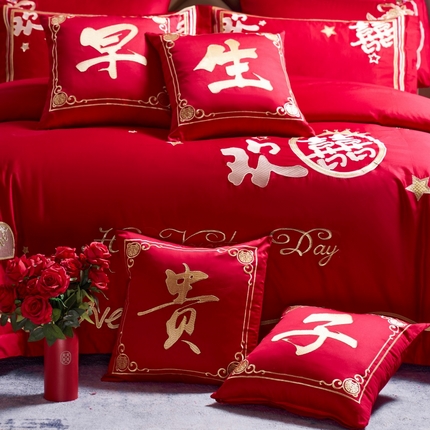 91家纺网 家纺一手货源 找家纺 （总）千禧家纺 2024新款新婚快乐早生贵子婚庆小抱枕 枕头枕芯