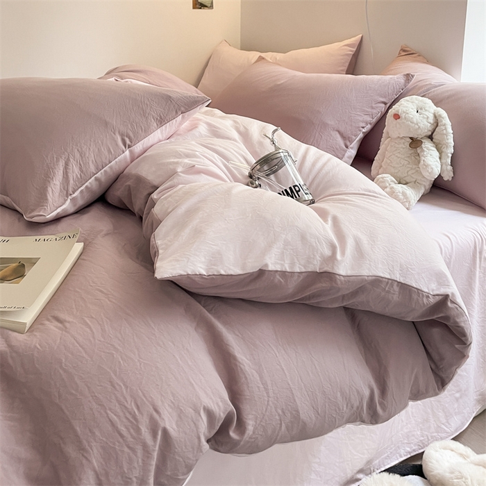 91家纺网 家纺一手货源 找家纺 （总）贝拉梦家纺 2024新春夏款母婴级糯糯的双拼亲肤水洗棉四件套