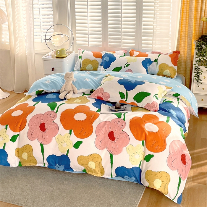 91家纺网 家纺一手货源 找家纺 2024新款直播爆款植物羊绒四件套 AB彩虹花语