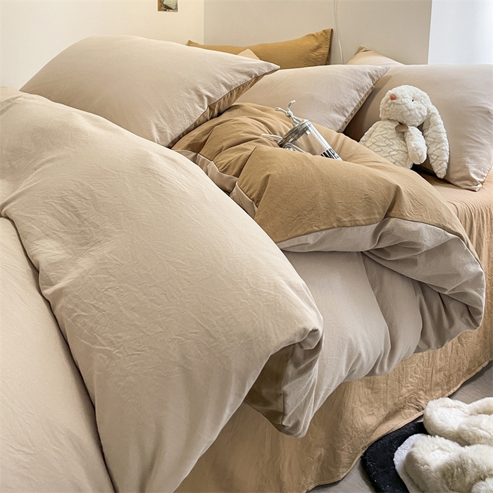 91家纺网 家纺一手货源 找家纺 贝拉梦家纺 2024新春夏款母婴级糯糯的双拼亲肤水洗棉四件套 午后奶茶