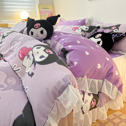 91家纺网 家纺一手货源 找家纺 （总）暮思家居 2024新款正版授权三丽鸥雪纺纱花边款系列全棉四件套