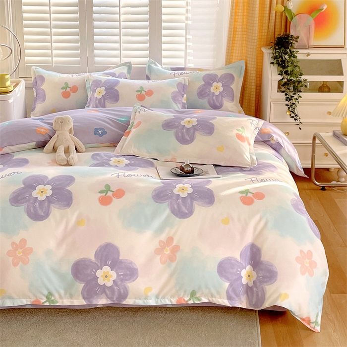 91家纺网 家纺一手货源 找家纺 2024新款直播爆款植物羊绒四件套 AB蜜恋花