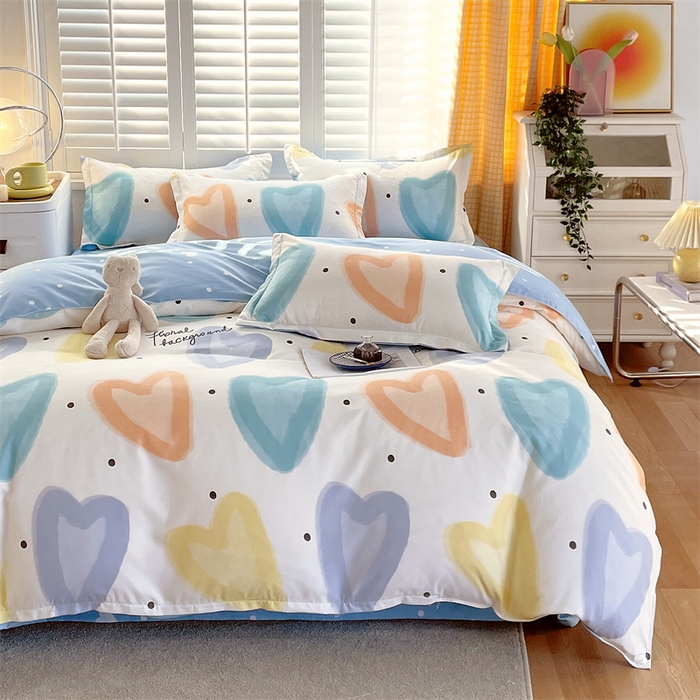 91家纺网 家纺一手货源 找家纺 2024新款直播爆款植物羊绒四件套 AB梦幻爱心