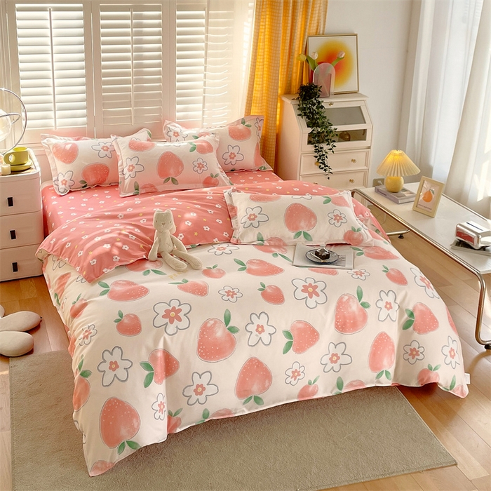 91家纺网 家纺一手货源 找家纺 2024新款直播爆款植物羊绒四件套 AB果之恋