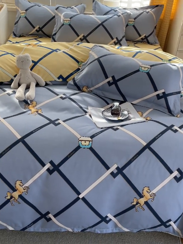 91家纺网 家纺一手货源 找家纺 2024新款直播爆款植物羊绒四件套 AB爱马仕