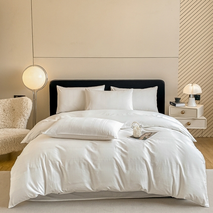 91家纺网 家纺一手货源 找家纺 琪格格2023新款60支长绒棉纯棉小方格单被套枕套四件套60长绒棉条纹本白