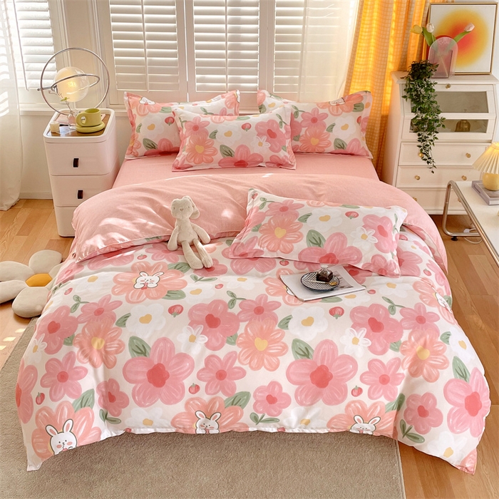 91家纺网 家纺一手货源 找家纺 2024新款直播爆款植物羊绒四件套 AB花海