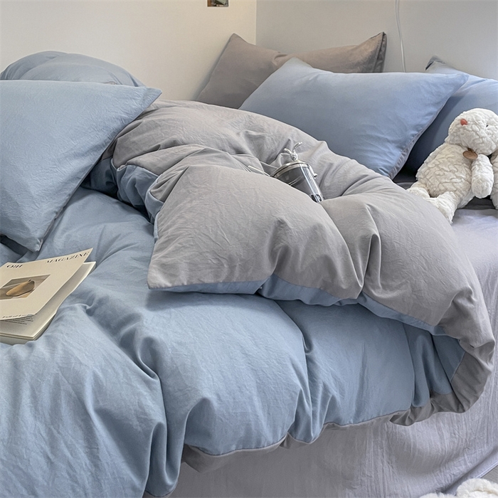 91家纺网 家纺一手货源 找家纺 贝拉梦家纺 2024新春夏款母婴级糯糯的双拼亲肤水洗棉四件套 慵懒周末