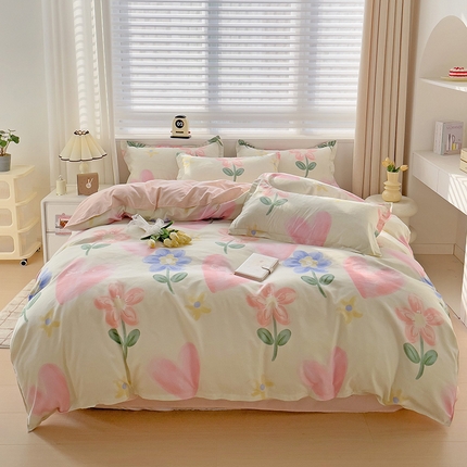 91家纺网 家纺一手货源 找家纺 2024新款直播爆款植物羊绒四件套 粉色记忆