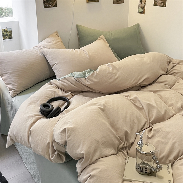 91家纺网 家纺一手货源 找家纺 贝拉梦家纺 2024新春夏款母婴级糯糯的双拼亲肤水洗棉四件套 豆蔻年华