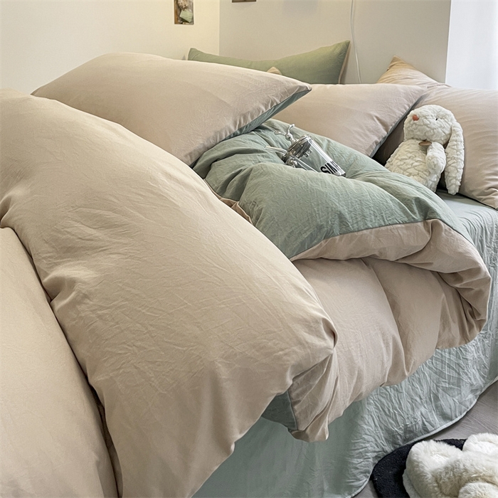 91家纺网 家纺一手货源 找家纺 贝拉梦家纺 2024新春夏款母婴级糯糯的双拼亲肤水洗棉四件套 豆蔻年华