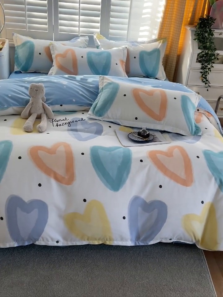 91家纺网 家纺一手货源 找家纺 2024新款直播爆款植物羊绒四件套 AB梦幻爱心