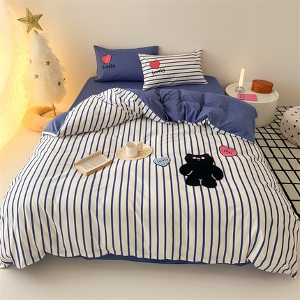 91家纺网 家纺一手货源 找家纺 美乐迪家纺 2024新款全棉毛巾绣四件套 黑色小可爱